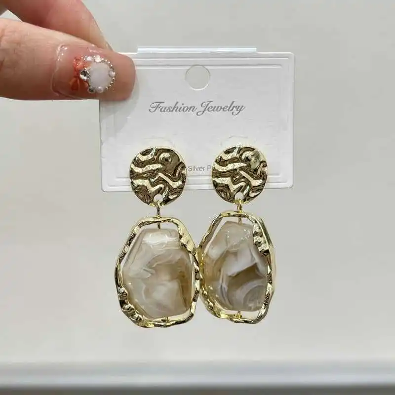 New European and American Hexagonal  Gold Earrings Fashion Earrings for Women Jewelry