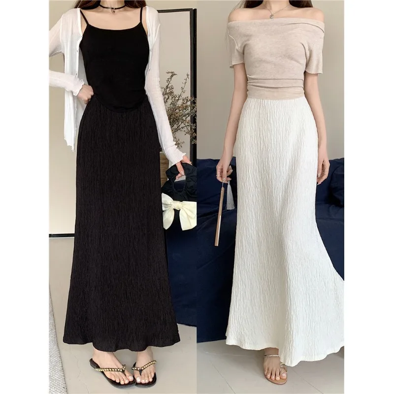 

Pleat High Waist Sheath Fishtail Skirt for Women 2024 New Summer Small Drape A- line Length Skirts