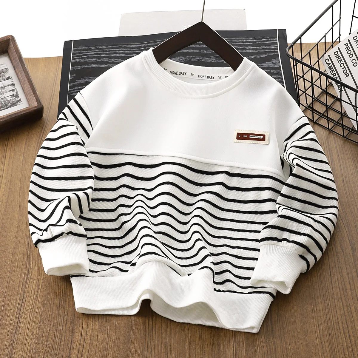 

Children's Sweatshirt Spring Autumn Kids Boys' Half Zipper Sweatshirt Striped Children's Round Neck Tops