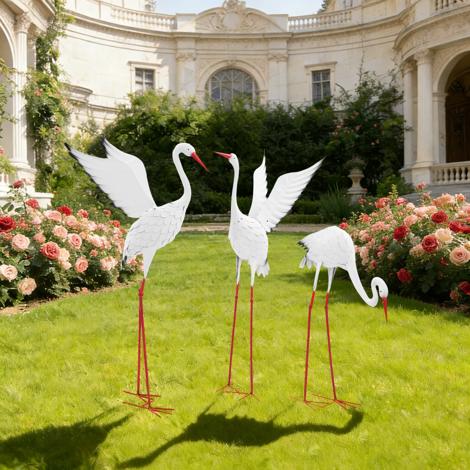3Pcs Outdoor Artificial Egret Decor Ornaments, for Garden, Lawn, Patio, Courtyard, Porch and Similar Places for Landscape Decoration
