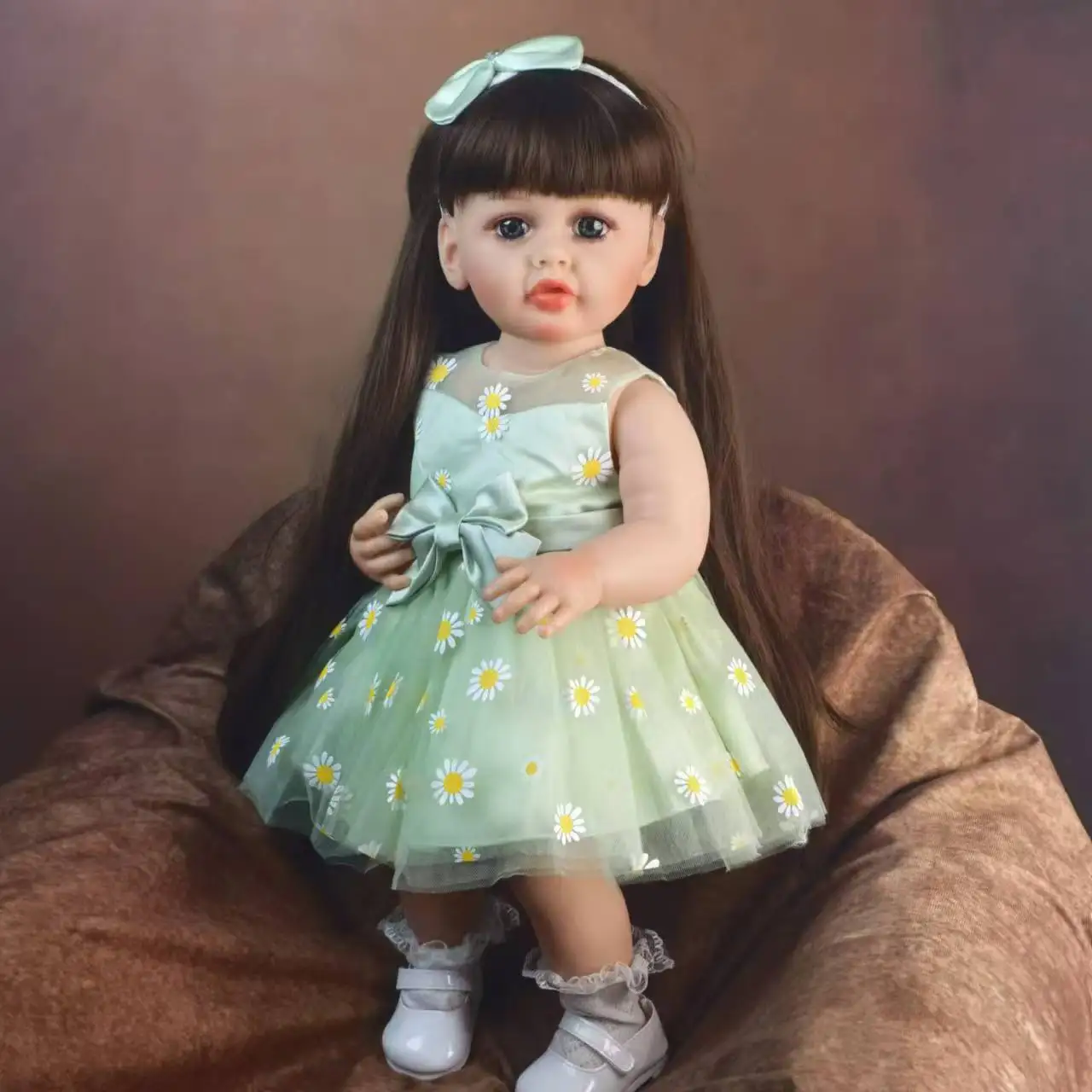 

KEIUMI Realistic Girl Reborn Baby Doll 55 cm Full Silicone Vinyl Long Brown Hair Kids Playmates DIY Toy Birthday XMAS Gifts