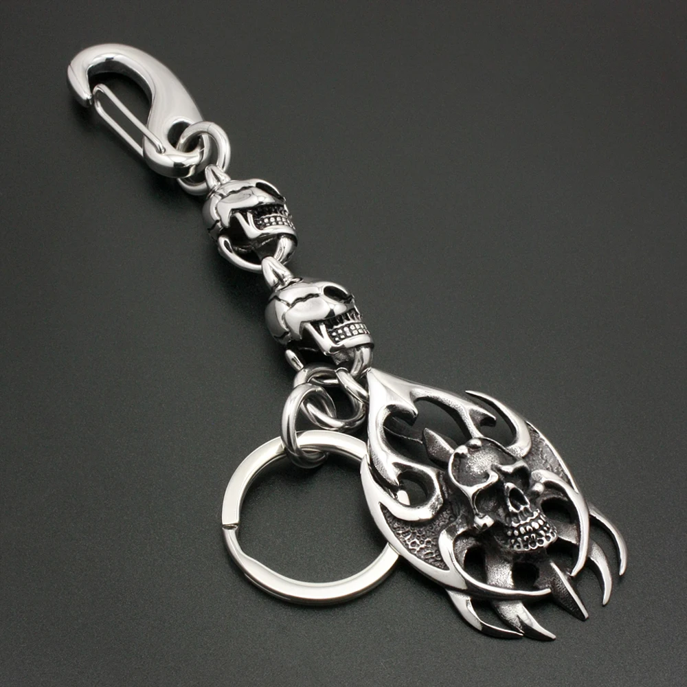 Unique 316L Stainless Steel Huge Tribal Tattoo Blade Skull Mens Keychain 6H001KC-3P1