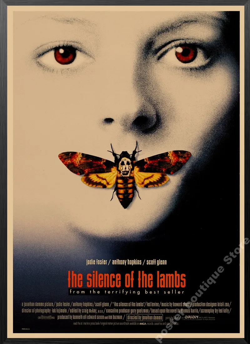 Posters of the world's top ten famous horror films.Jaws/The Silence of the Lambs Movie kraft paper Poster