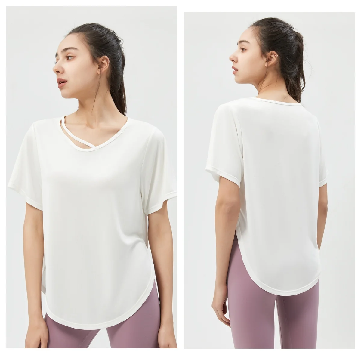 تي شيرت للتمرين بمقاس كبير للنساء، بلوزة فضفاضة بأكمام قصيرة، تي شيرت للجري واليوجا قابل للتنفس #1