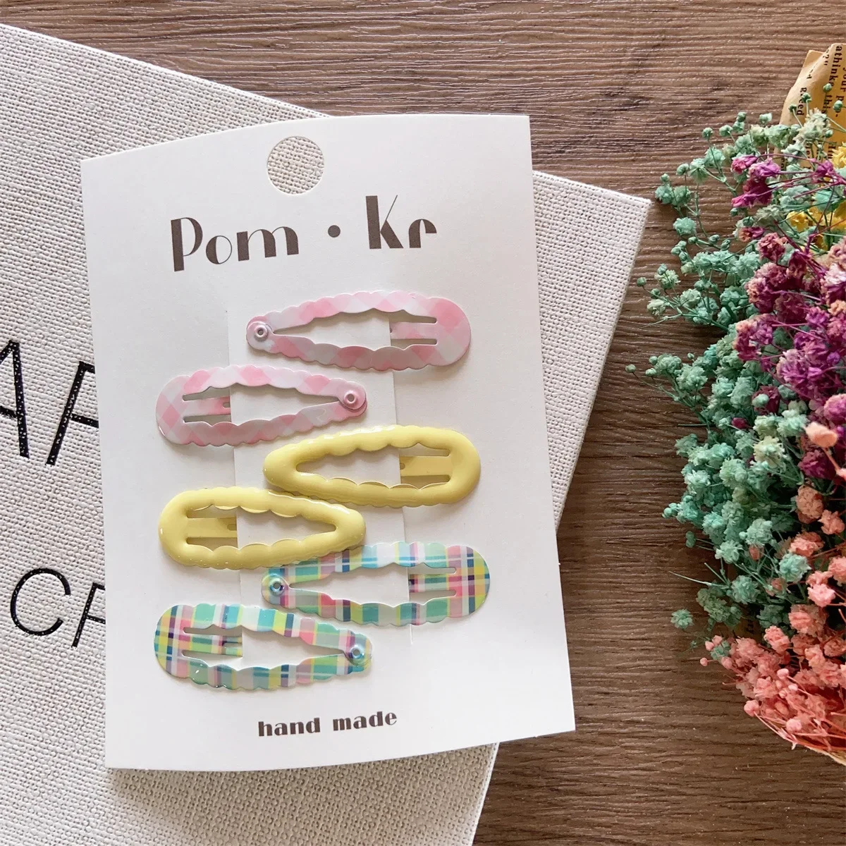 

6Pcs Korean Kids Solid Color BB Clips Set Plaid Floral Waterdrop Rainbow Hair Barrettes for Girls Side Bangs Baby Hair Accessory