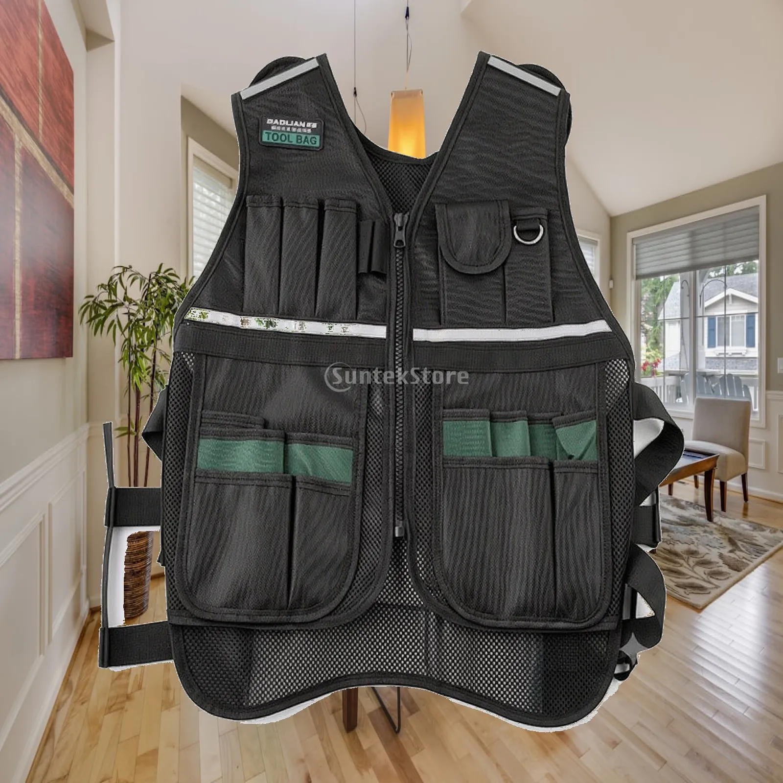 Tool Vest with Pockets Multi-Pocket Wearable Tool Bag Work Vest with Adjustable Straps Lightweight Reflective for Electricians