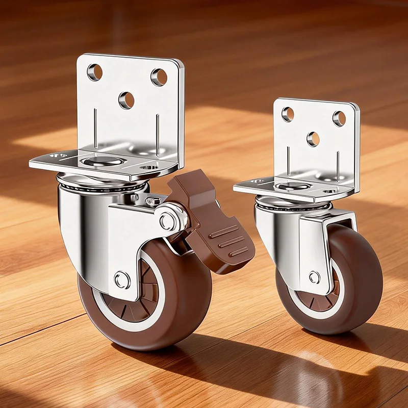 L-type Universal Load-bearing Wheels Household Splints Flower Racks Wheels Pulleys Silent Rubber Brakes Wheels Hardware Accessor
