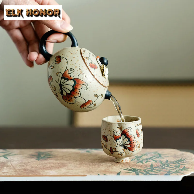 150ml Hand-painted Red Butterfly Xishi Teapot Handmade Tea Infuser Pot Tea Soaking Kettle With Ball Hole Chinese Tea Set Craft