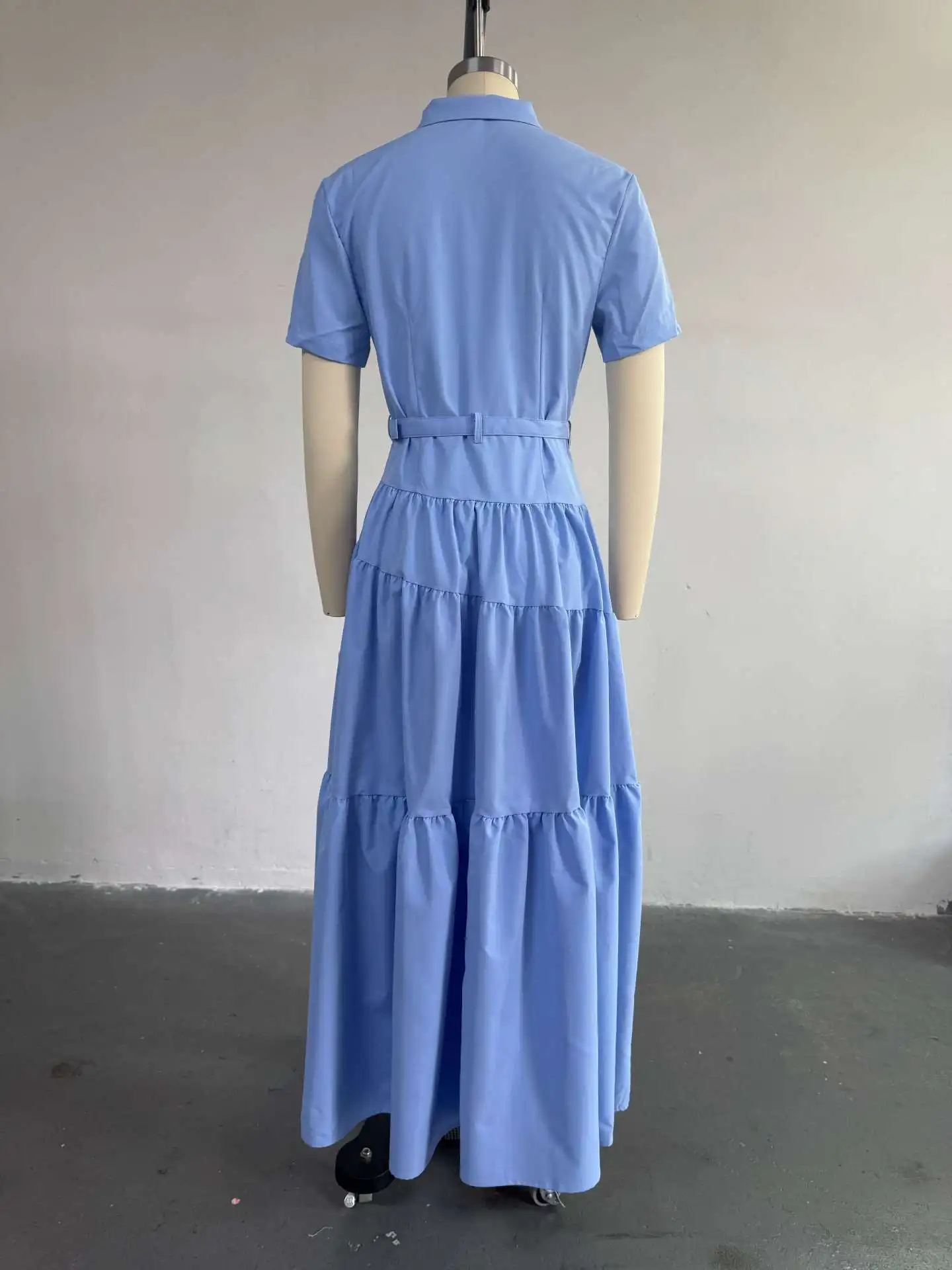 Women's Clothing 2026 Summer New Fashion Turn-down Collar Short-Sleeved A-shaped Street Commuting Shirt Dress with Belt