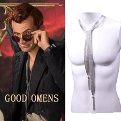 Good Omens Crowley cosplay silver tie scarf David Tennant Original JK Tie Necktie Accessories Halloween Party Prop Gift