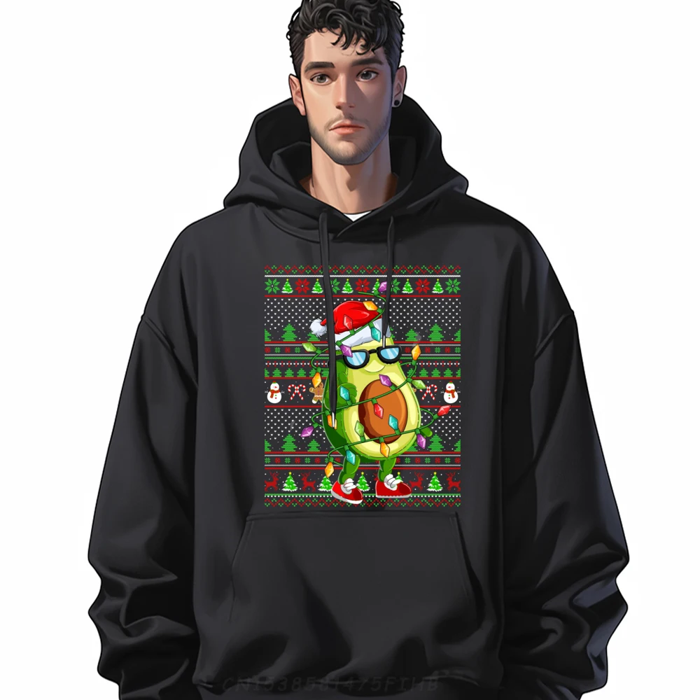 

Xmas Ugly Sweater Style Lighting Avocado Christmas Blank Hoodie Polyester Men's Hoodie Vaporwave