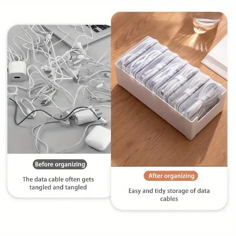 Transparent Box Multi-Compartment Storage For Charging Cables Batteries Chargers And Various Electronic Devices