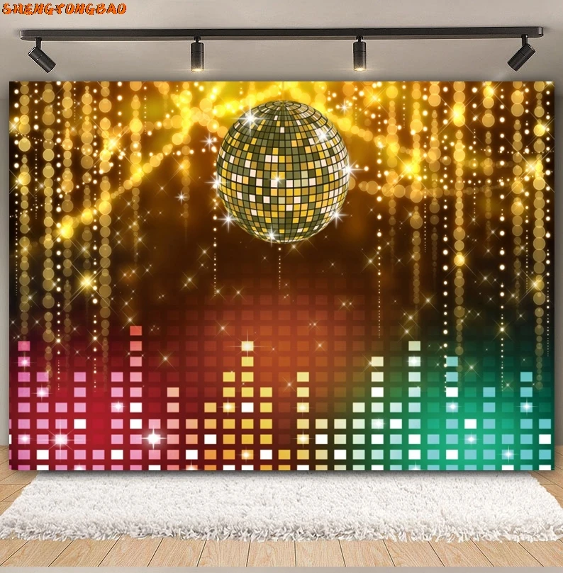 Glitter Disco Stage Photography Backdrop 80's 90's Hip Hop Music Dance Neon Disco Shiny Spotlight Adult Party Photo Background