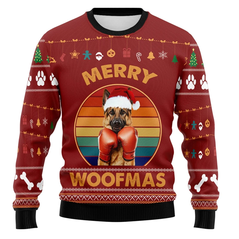 

Funny Boxing Dog Graphic Sweatshirts Labardor Bulldog German Shepherd Ugly Christmas Sweater Xmas Holiday Pullovers Pet Sweaters