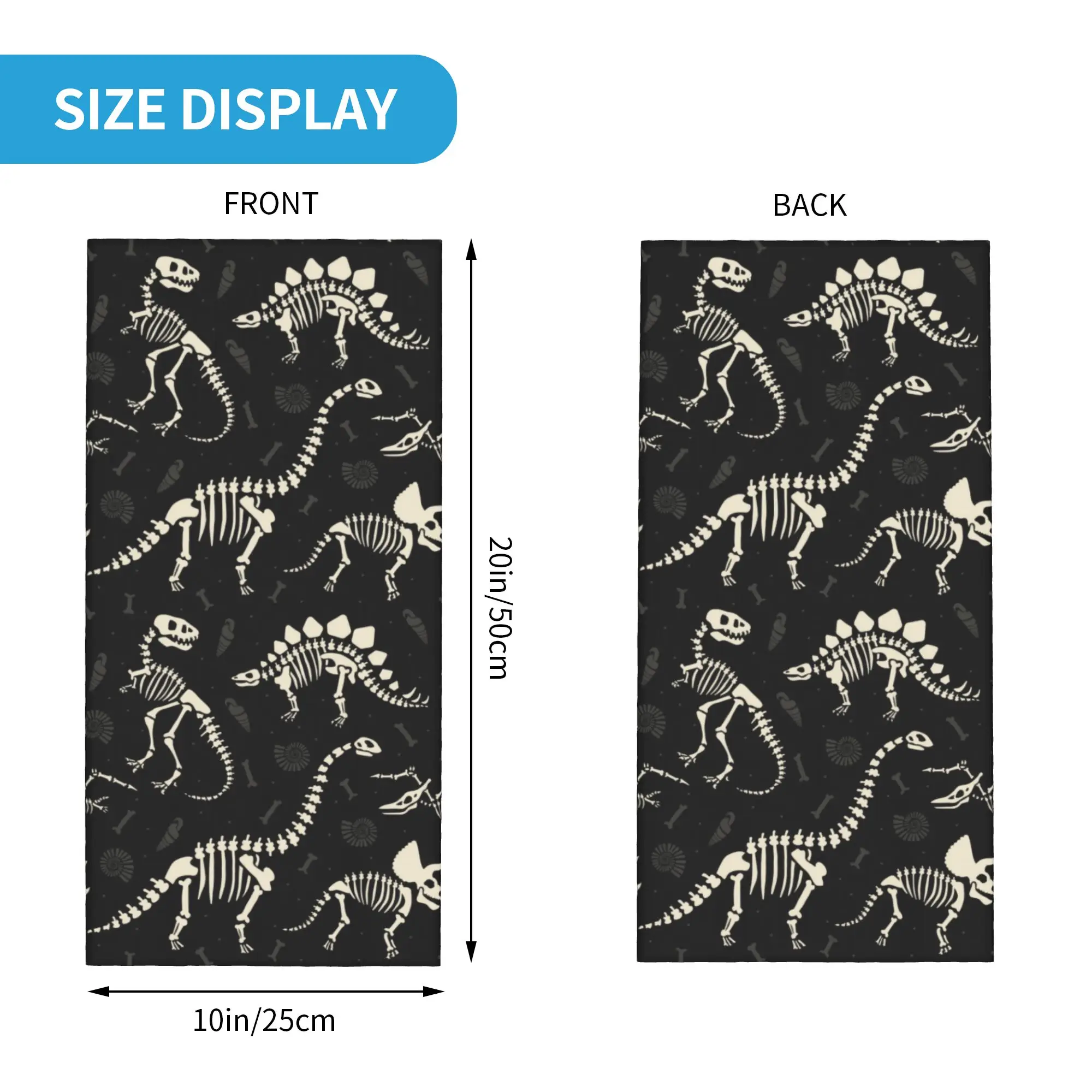 Dinosaur Fossils Bandana Neck Gaiter for Ski Cycling Women Men Wrap Scarf Dino Skeleton Headband Warmer Face Scarf Cover
