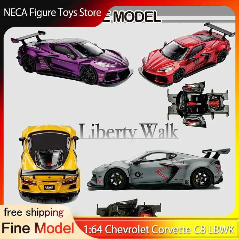 

Fine Model 1:64 Chevrolet Corvette C8 Liberty Walk LBWK Diecast Model Car With Grey Purpal Red Yellow Toy Gift For Adults & Fans