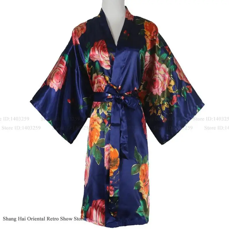 Stampa fiore femminile abito kimono abito primavera estate mezza manica accappatoio casa vestaglia sexy raso di seta indumenti da notte camicia da notte