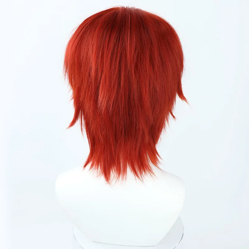 Shanks peruca cosplay vinho tinto meio com camadas e viradas nas extremidades