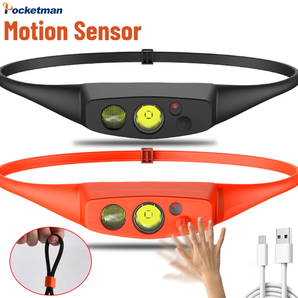 

Portable Smart Motion Sensor COB LED Headlamp Lightweight USB Rechargeable Headlight Waterproof Head Lamp with Built-in Battery