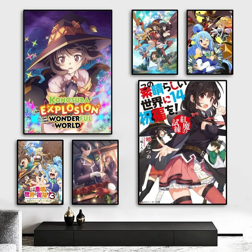 KonoSuba الآلهة نعمة على هذا العالم الرائع المشارك دائم اللوحة قماش الجدار الشنق ديكور المنزل الفن جدارية الجمالية