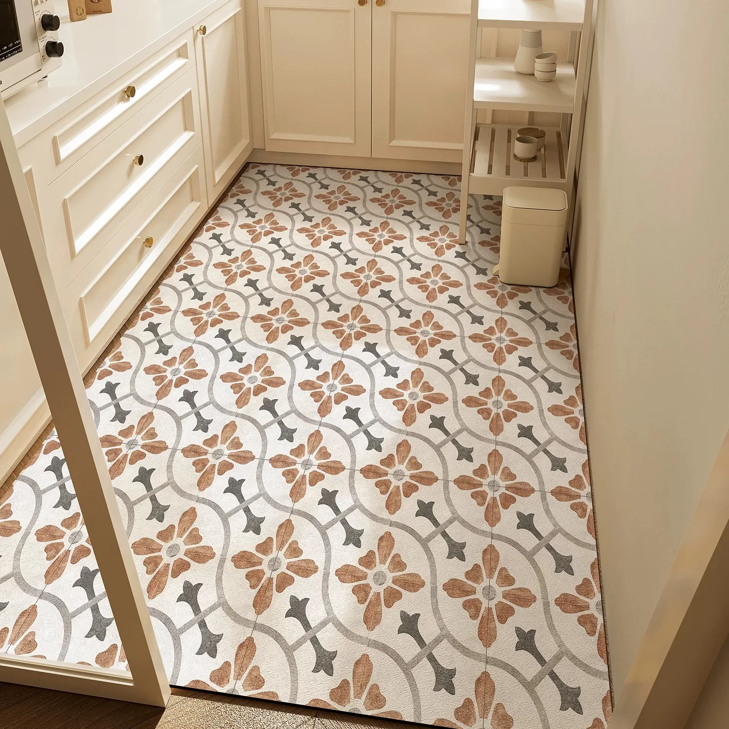 Kitchen Floor Mat Retro Geometric Pattern Oil-proof Rug Waterproof Impermeable PVC Leather Carpet Non-slip Rugs Коврик Для Кухни