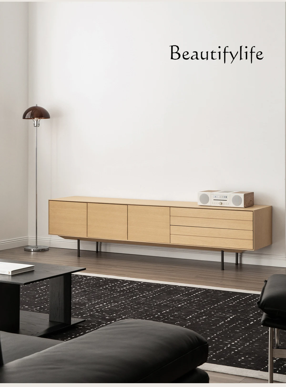 

TV cabinet, living room, household storage, locker, integrated modern minimalist log color matching cabinet