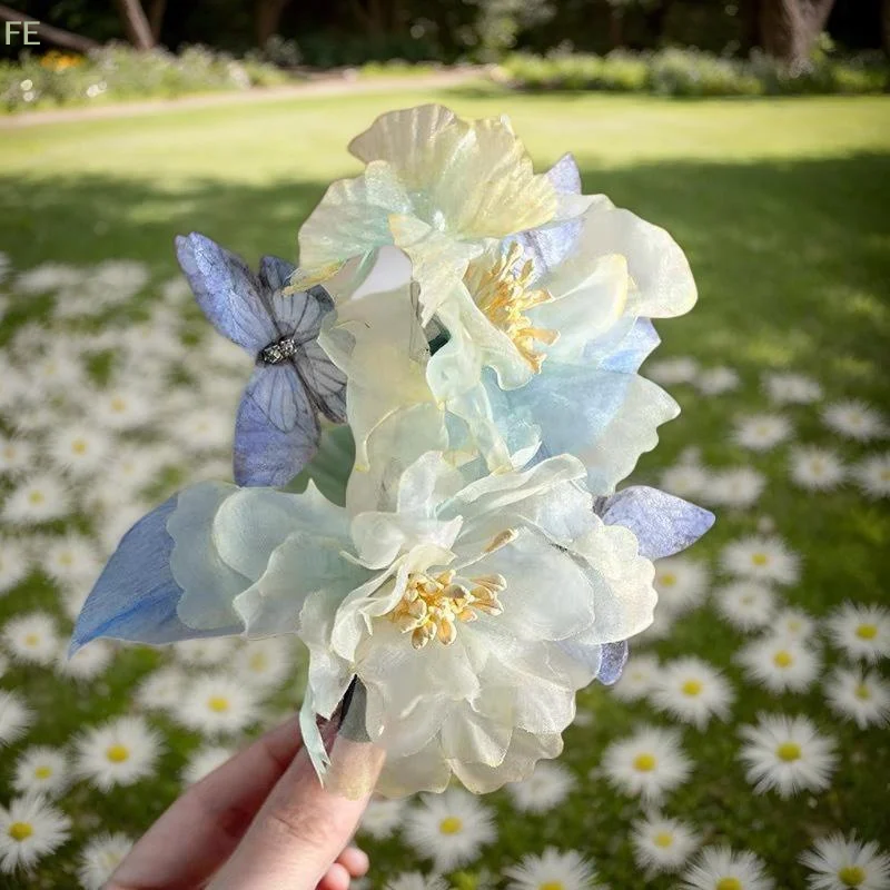 

[F] Butterfly Peony Flower Hairpin Women's Hair Accessories Embroidery Hairgrips Flower Hair Claw Clips Fashion Ornament Daily