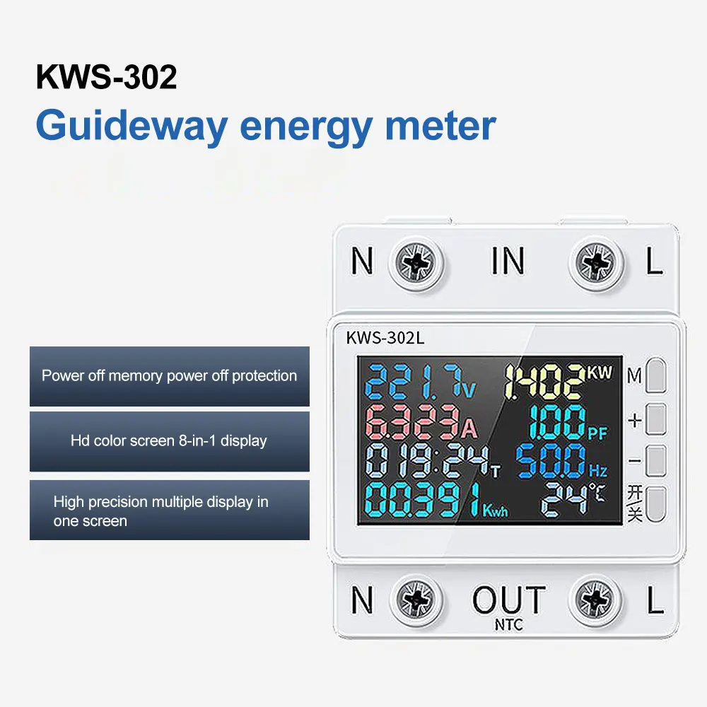 8 in1 Din szyny AC Monitor AC170-300V 220V 63A napięcie prądu współczynnik mocy aktywny KWH energii elektrycznej miernik częstotliwości wolt AMP