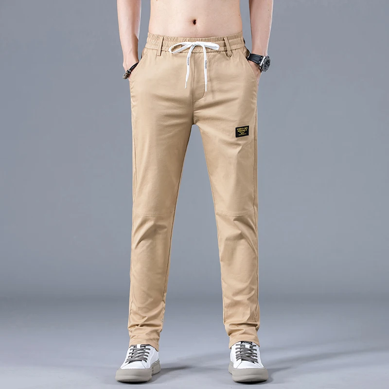 

Brand Men Clothing Spring Summer New Straight Pants 98% Cotton Stretch Business Fashion Casual Khaki Trousers