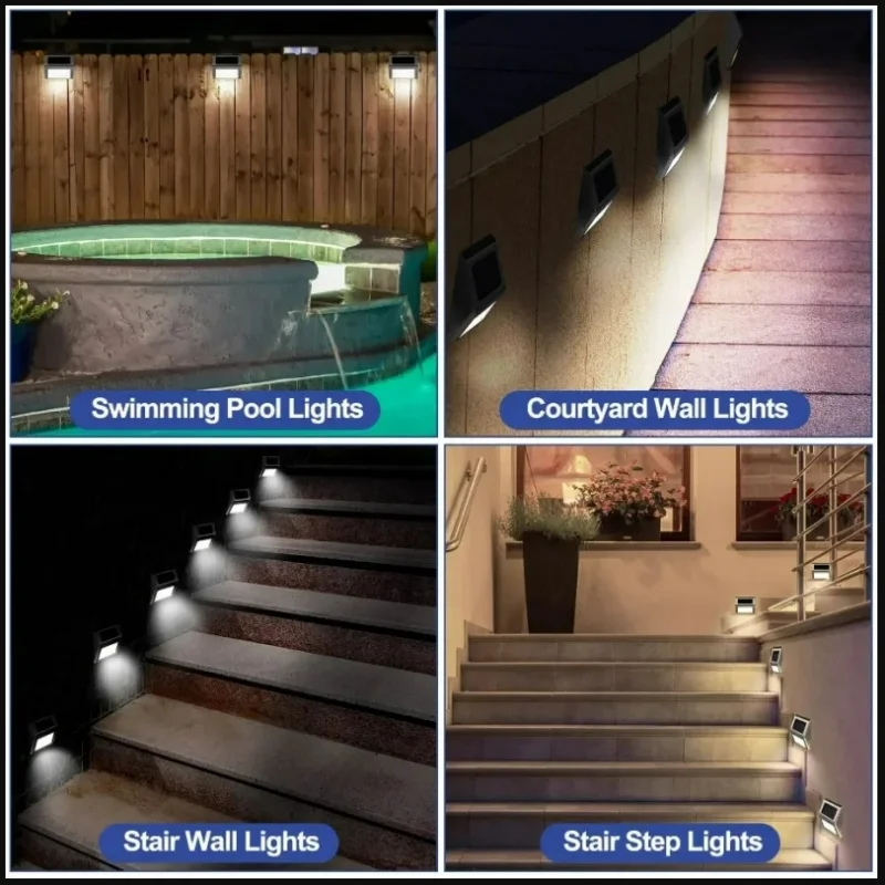 1-12Pack 3LED Solar Outdoor Stainless Steel Step Light Waterproof Garden Fence Decor Wall Lamp for Patio Street Yard Balcony