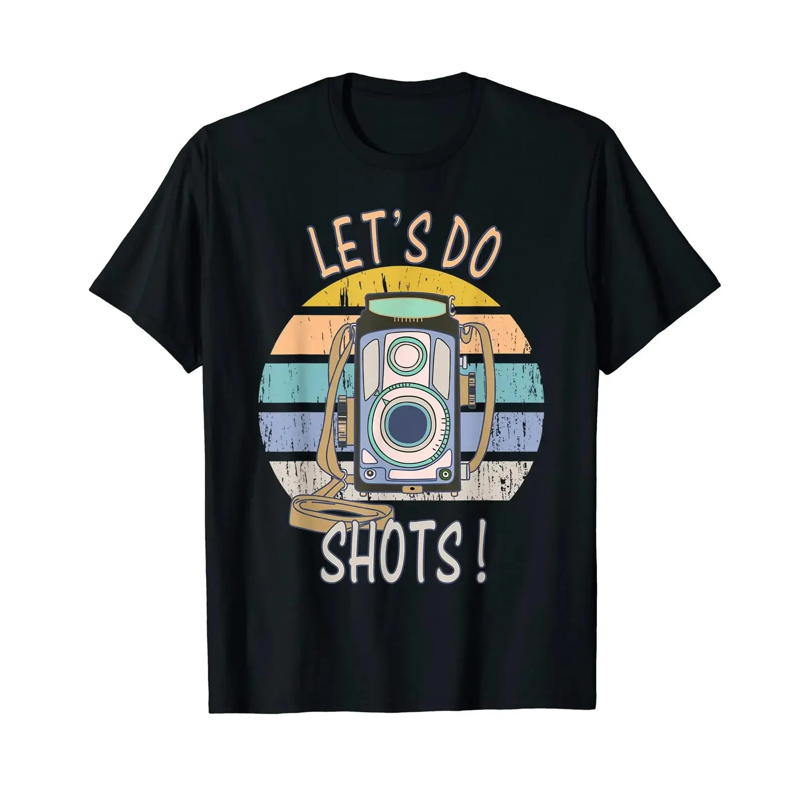 Let's Do Shots Appareil photo rétro T Shirt vintage Washed homme fashion Casual Soft Versatile Slightly Comfortable streetwear