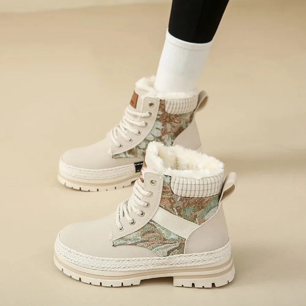 

Snow Boots for Women Fashion Warm Winter Cold Lace Up Faux Fleece Lining Outdoor Ankle Booties Platform Ladies Shoes