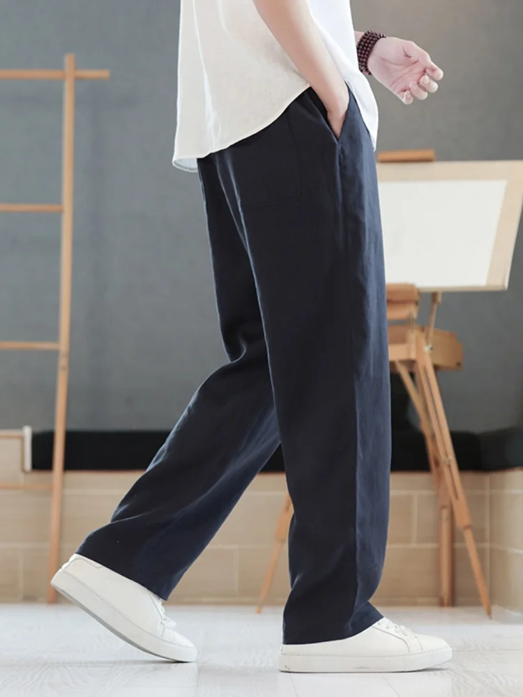 

Легкие льняные мужские повседневные брюки прямого кроя, свободные, летние, тонкие, широкие, дышащие, комфортные