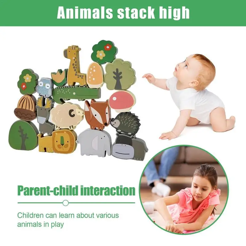 Stacking Animal Blocks STEM Wooden Stacking Animals Blocks Educational Balancing Activities Toy Fine Motor Skills Learning Games