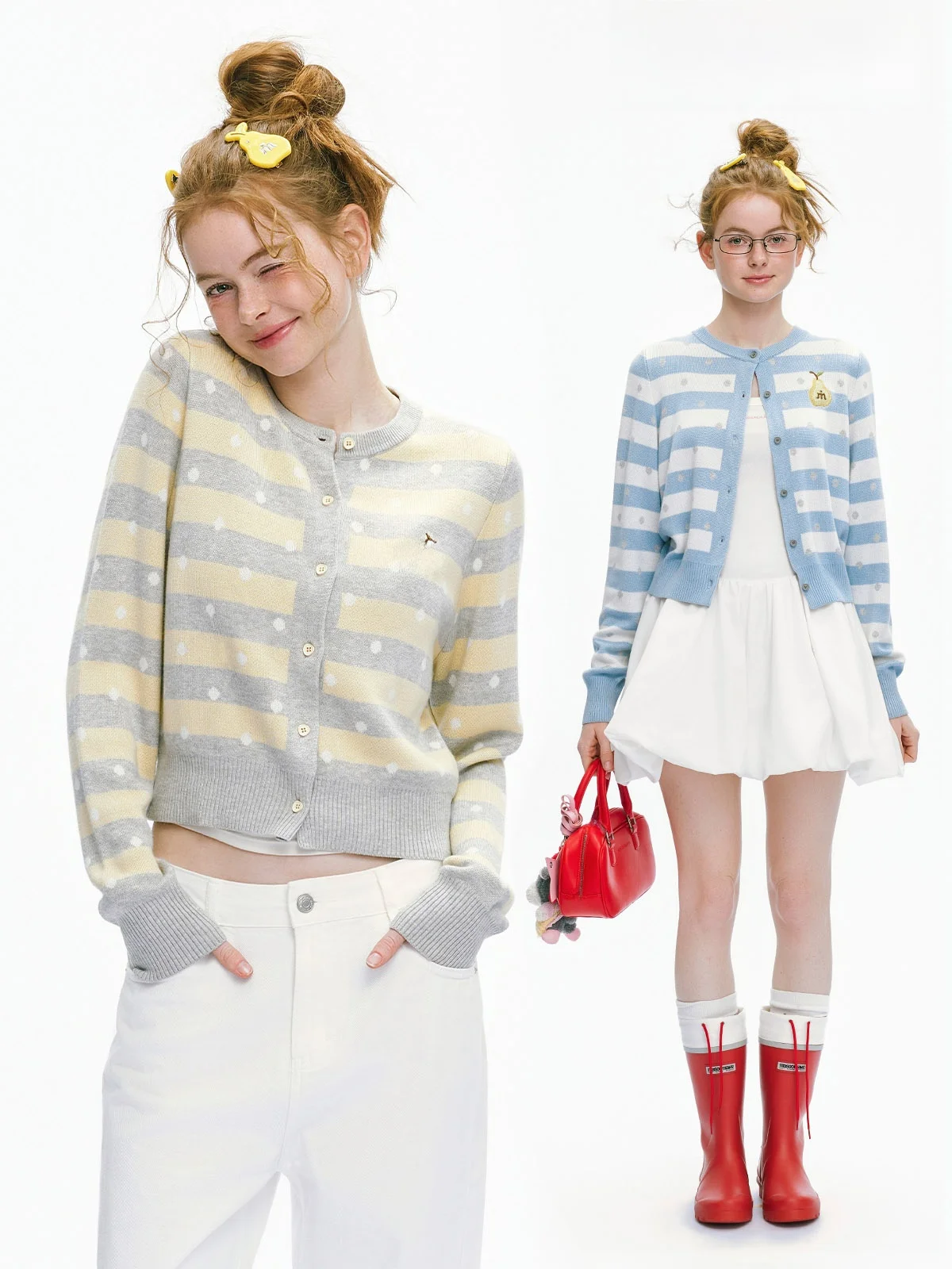 

Laomaer Spring Knitted Sweater Women's Floral Embroidery Cardigan Stripe Polka Dot Student Casual Sle Long Sve round Ne