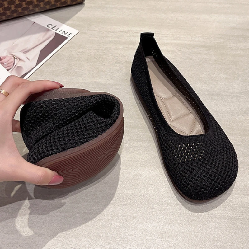 Big Size 42 Women Flats Knitted Breathable Sneakers Ladies Soft Bottom Ballet Loafers Casual Slip on Boat Shoe for Woman image 2