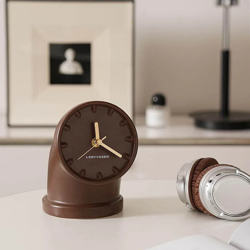 INS Style Ceramic Desk Clock Industrial Pipe Design Silent Tabletop Decor for Entryway TV Cabinet
