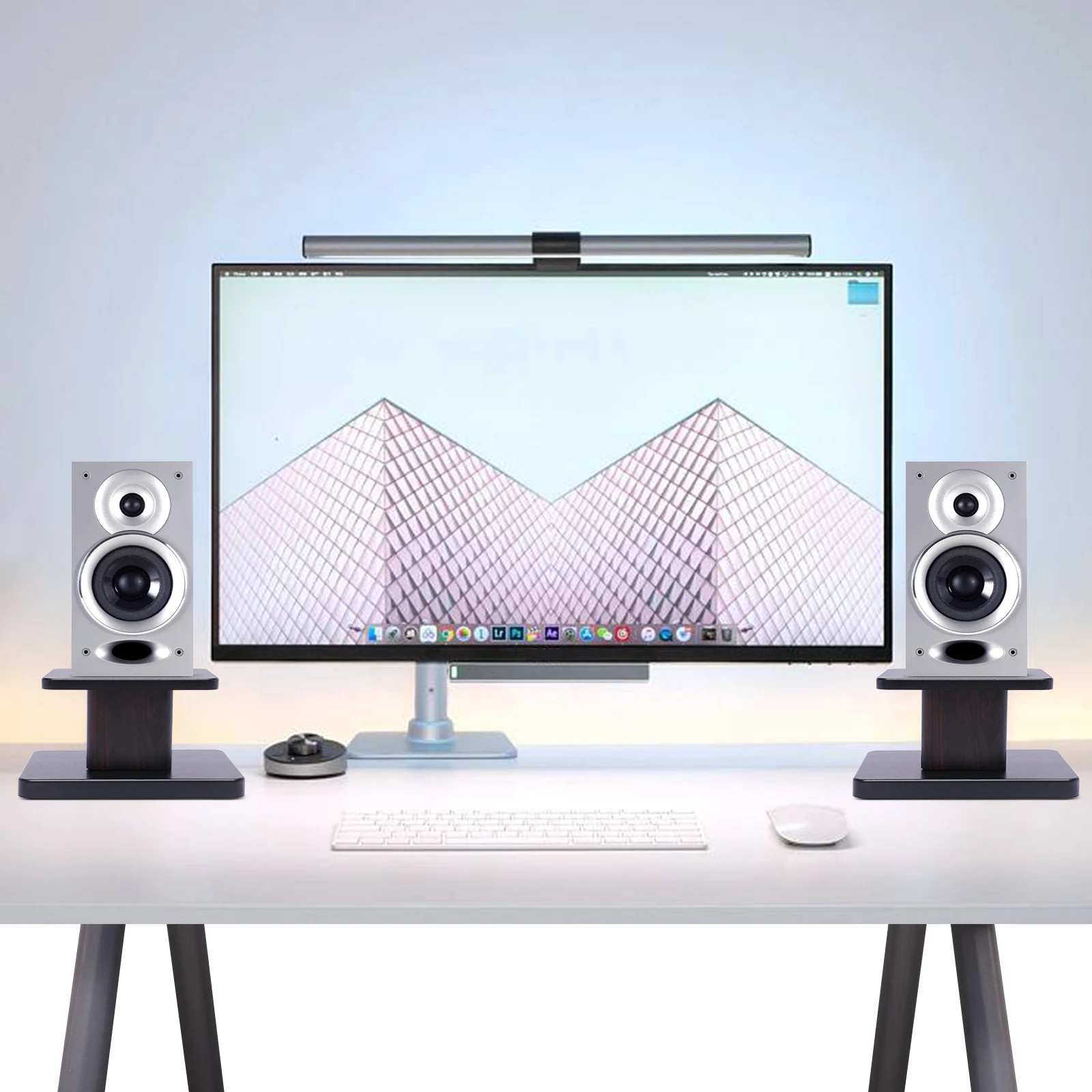 Bookshelf Speaker Stands, 12inch/31cm Small Desktop Floor Universal Wood Short Studio Monitor Stand, Pair Computer/Bookshelf