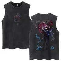 Camisetas sin mangas lavadas de Anime japonés Jujutsu Kaisen Satoru Gojo, camiseta de Manga Vintage Harajuku para hombre, camiseta sin mangas de algodón de gran tamaño