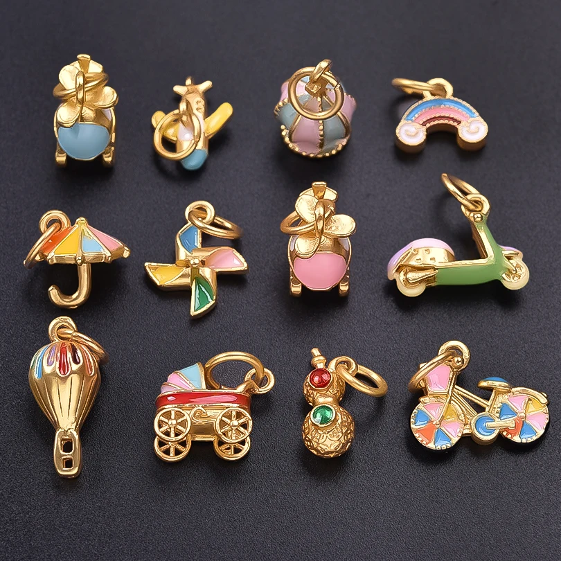 3pcs/lot Cute 3D Colorful Pendants Pink Blue Bicycle Electric Car Helicopter Windmill Rainbow Girls Charms DIY Jewelry Making