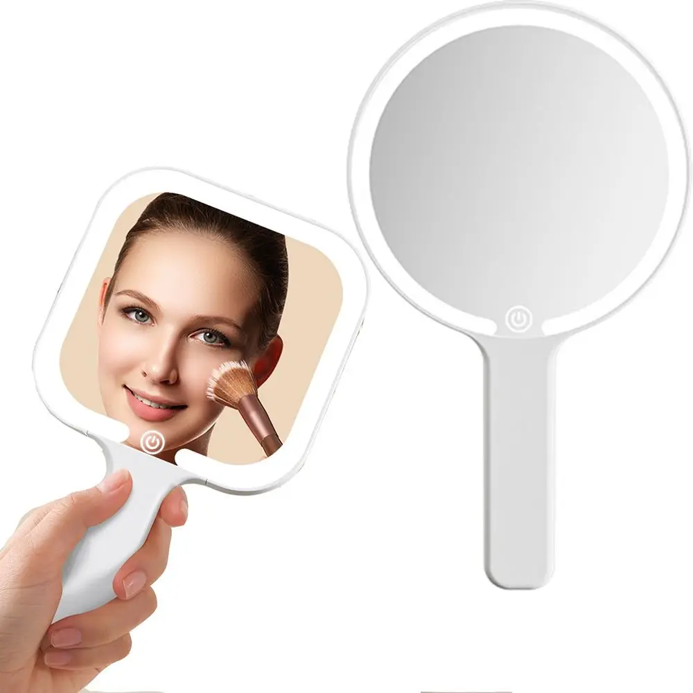 

Fill Light LED Makeup Mirror Hand-held Square/Round Portable Vanity Mirror Adjustable Brightness 3 Color Dimmable Lights