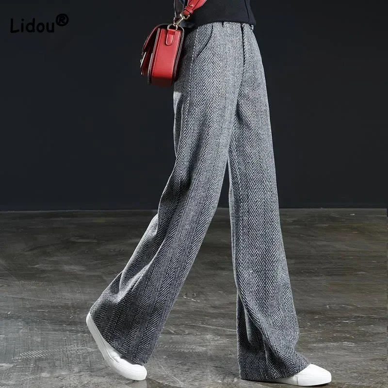 

Simplicity Classic Women's Checkered Wide Leg Pants Fashion Commute High Waist Loose Trousers Autumn Winter Female Clothing Z808