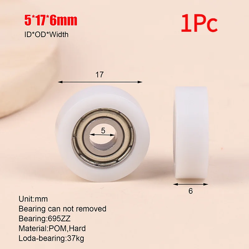 1Pc 5*17*6mm Nylon Plastic Roller Guide Wheel 695zz Bearing Wheel POM Drawer Window Door Pulley Roller‘