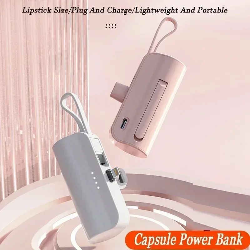 Cápsula de 10000mAh con Cable incorporado, fuente de alimentación móvil portátil de carga rápida, batería externa de emergencia para IPhone y Xiaomi tipo c