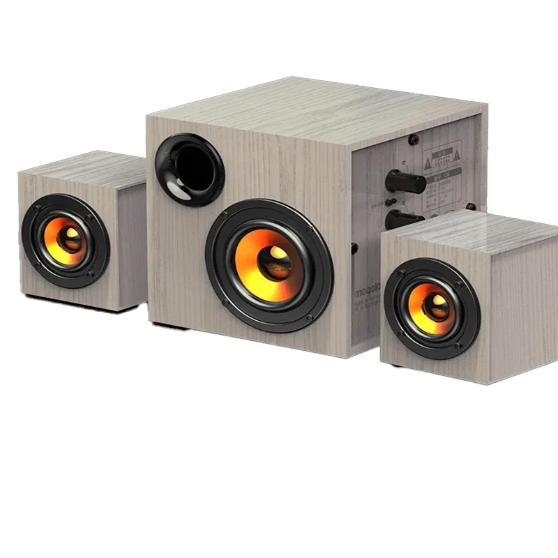 Wooden High-quality Multimedia Heavy Bass Living Room Home Desktop Computer Audio Active Subwoofer Big Volume Bluetooth Speakers