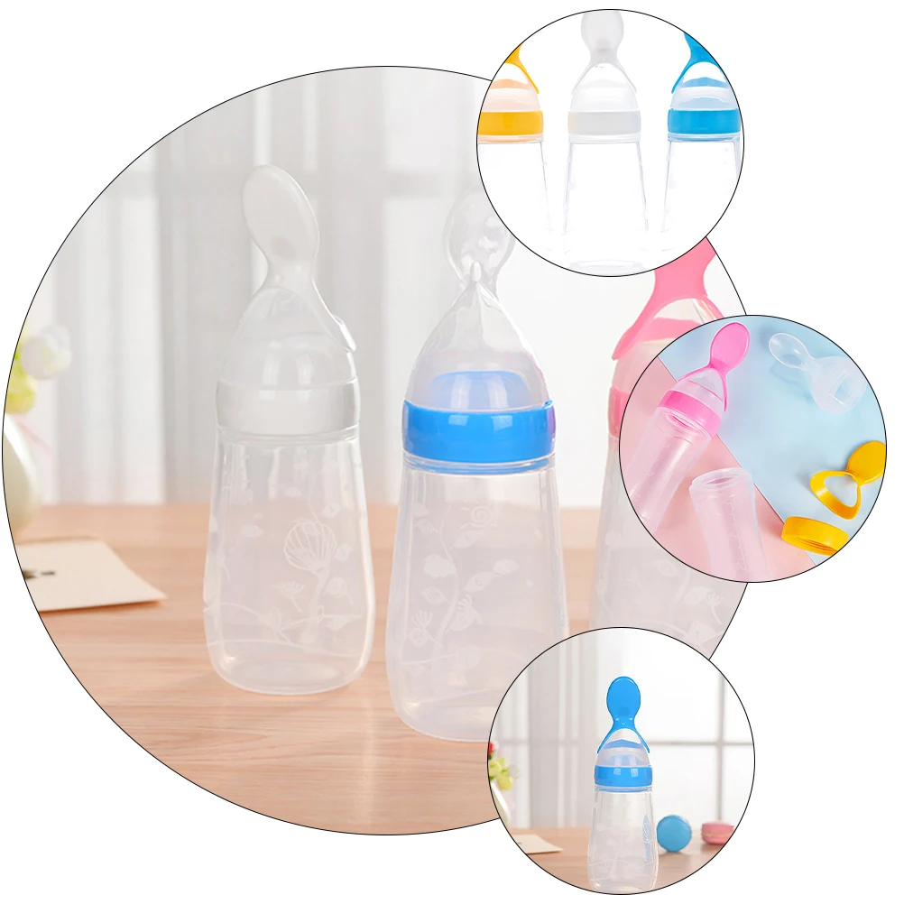 

2pcs Baby Food Feeding Bottle Silicone Rice Paste Feeder Infant Cereal Spoon Leak-Proof Container Steaming Resistant Newborn