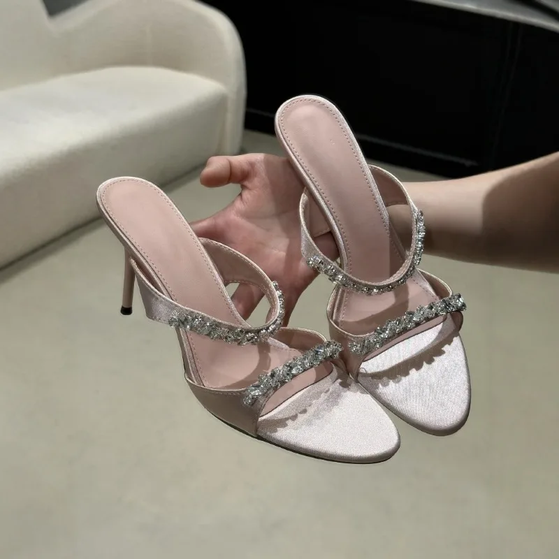 

Summer New Women Shoes Luxury Rhinestone High Heeled Sandals for Woman Elegant French Casual Shoe Designer Shoes Sandalias Mujer