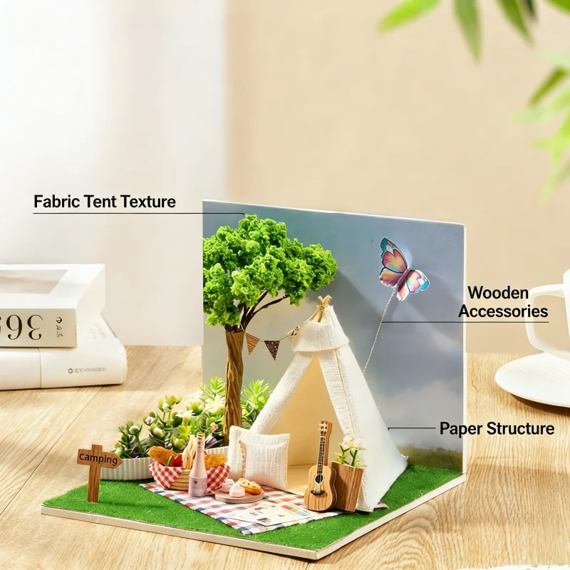 Kit puzzle 3D creativo in legno OUZEY - Costruisci la tua ruota della promessa estiva con case in miniatura, decorazione unica per la camera degli adolescenti