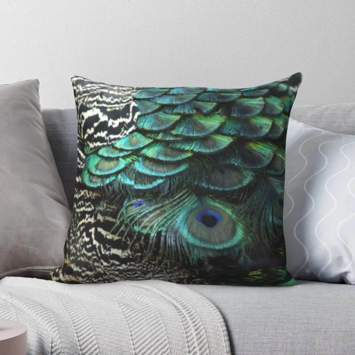 Peacock Bird Feathers Plumage Texture Pillowcase Polyester Linen Velvet Creative Decor Throw Pillow Case Home Cushion Case 45x45