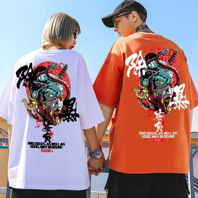 Japanese Anime Samurai Printed  T Shirts Men Streetwear Fashion Oversized T-Shirt 2024 Summer Hip Hop Graphic Y2K Tees Tops